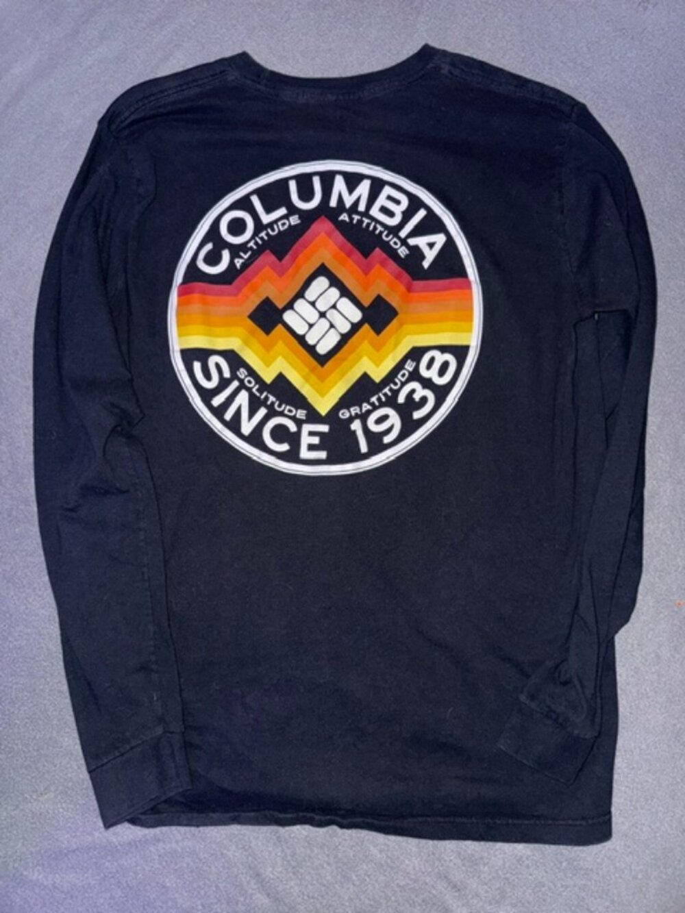 Columbia Men’s Long Sleeve Graphic T‑Shirt Medium Black Outdoor Logo Back Print